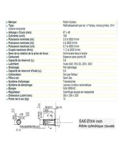 MOTEUR 169 CC Diam. 19.05 / L=61 mm SANS SH RO-EX17DUL-Moteurs horizontaux 4 à 7 cv 