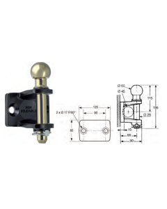 BOULE ATTELAGE + FIXATION 2 trous Diam 17 EA90 LIVREE AVEC VISSERIE 1TR003942 0605P RH-AR2063-Attelage 